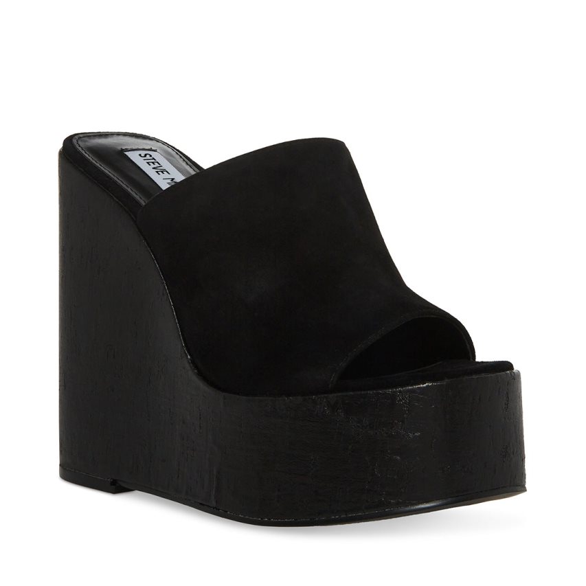 Black Steve Madden Joanne Suede Women's Wedges | PH 9378NWU